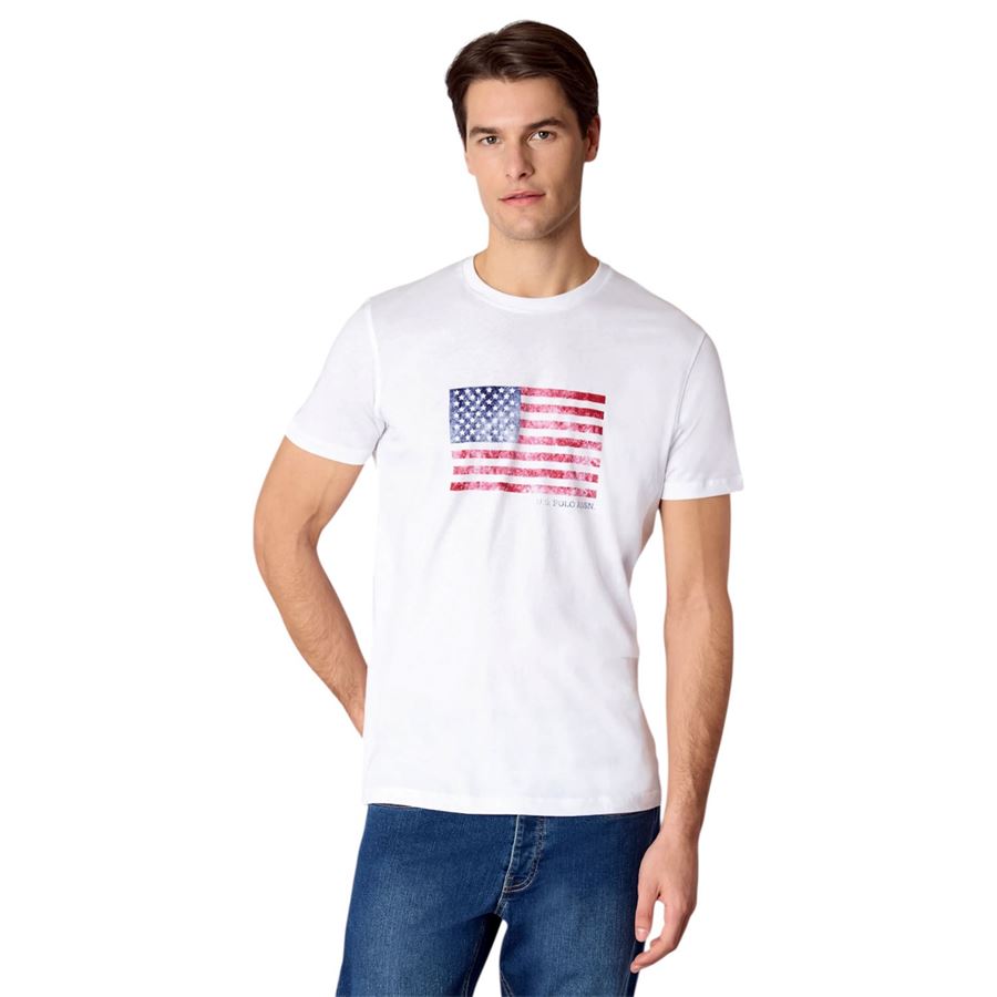T-shirt a maniche corte da uomo in cotone con bandiera U.S. Polo Assn | US41154008100